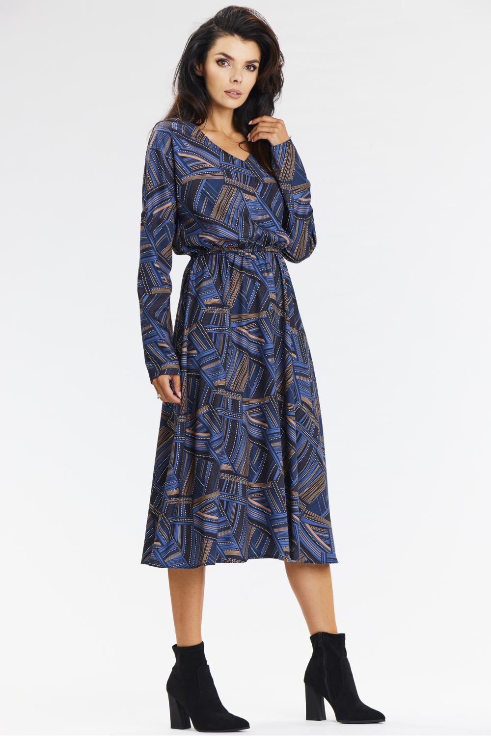 Sukienka Model A666 Navy/Brown Pattern - awama - obrazek 2