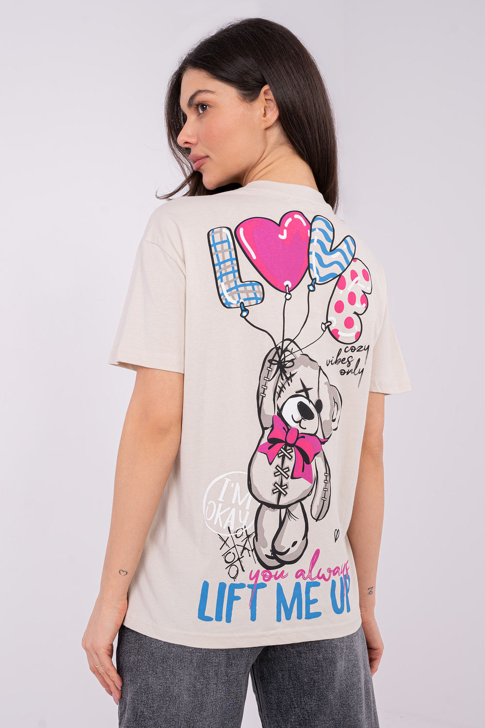 Tshirt Damski Model D12022AH02645Y Light Beige - Sublevel - obrazek 3