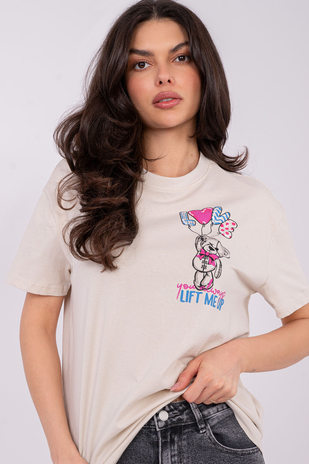 Tshirt Damski Model D12022AH02645Y Light Beige - Sublevel - obrazek 4