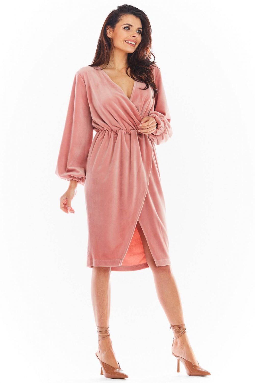 Sukienka Model A406 Welur Pink - awama - obrazek 2