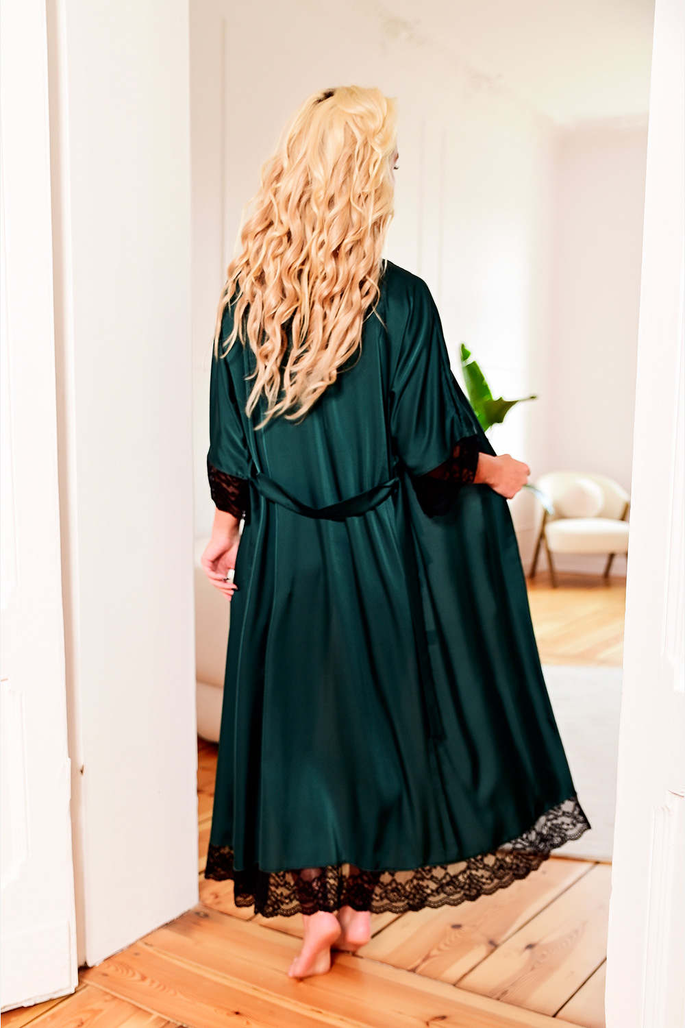 Szlafrok Podomka Model Sumatra satyna Green - Kalimo - obrazek 3